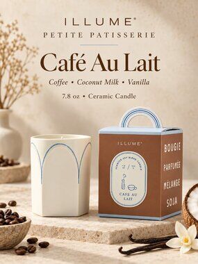 ILLUME Petite Patisserie Cafe Au Lait Ceramic Candle 7.8oz Boxed Anthropologie
